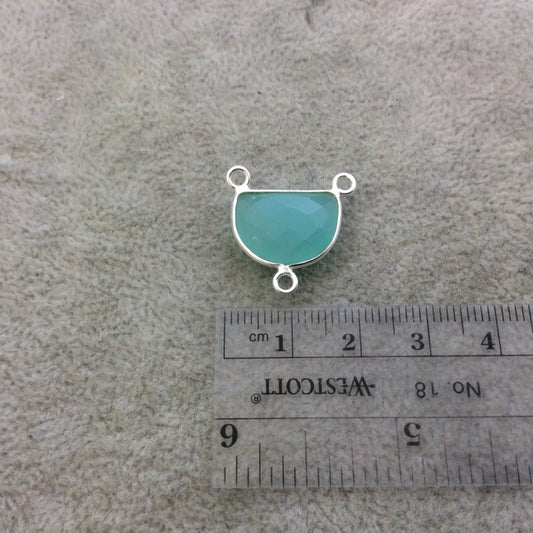 Sterling Silver Faceted Half Moon Shaped Seafoam Green Hydro (Man-made) Chalcedony Bezel Pendant - Measuring 16mm x 12mm - Sold Individually