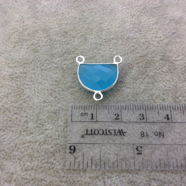 Sterling Silver Faceted Half Moon Shaped Light Blue Hydro (Man-made) Chalcedony Bezel Pendant - Measuring 16mm x 12mm - Sold Individually
