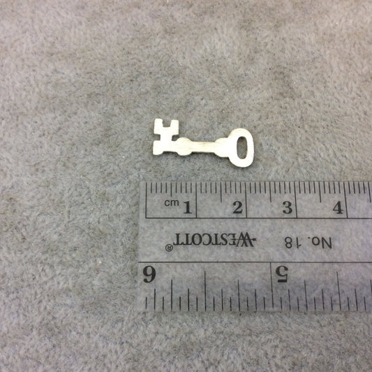 Small Sized Silver Plated Copper Antique Skeleton Key Shaped Pendant/Charm Components - Measuring 8mm x 21mm - Sold in Packs of 10 (295-SV)