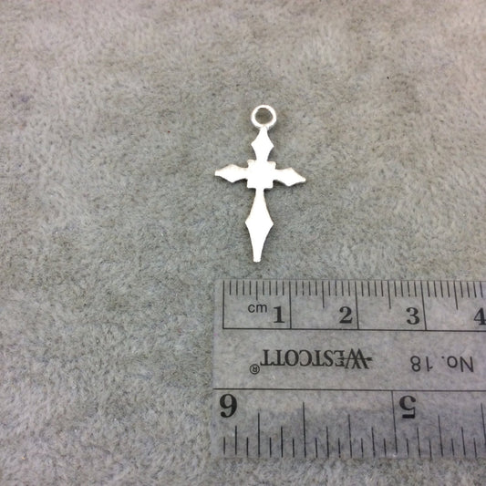 Medium Sized Silver Plated Copper Pointed Gothic Cross Shaped Pendant/Charm Components - Measuring 15mm x 22mm -Sold in Packs of 10 (214-SV)