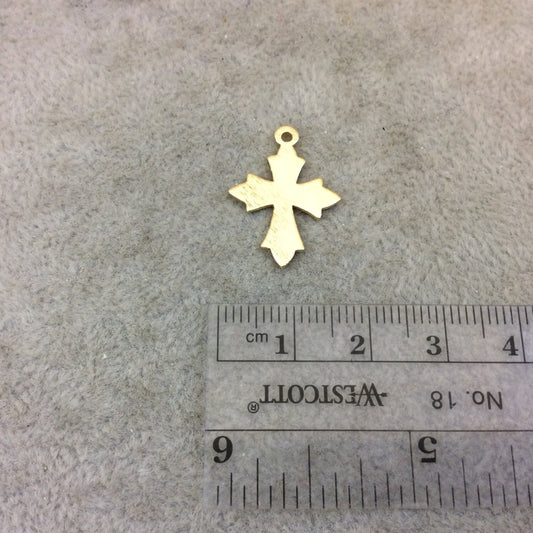 Medium Sized Gold Plated Copper Leafy Pointed Cross Shaped Pendant/Charm Components - Measuring 16mm x 22mm - Sold in Packs of 10 (211-GD)