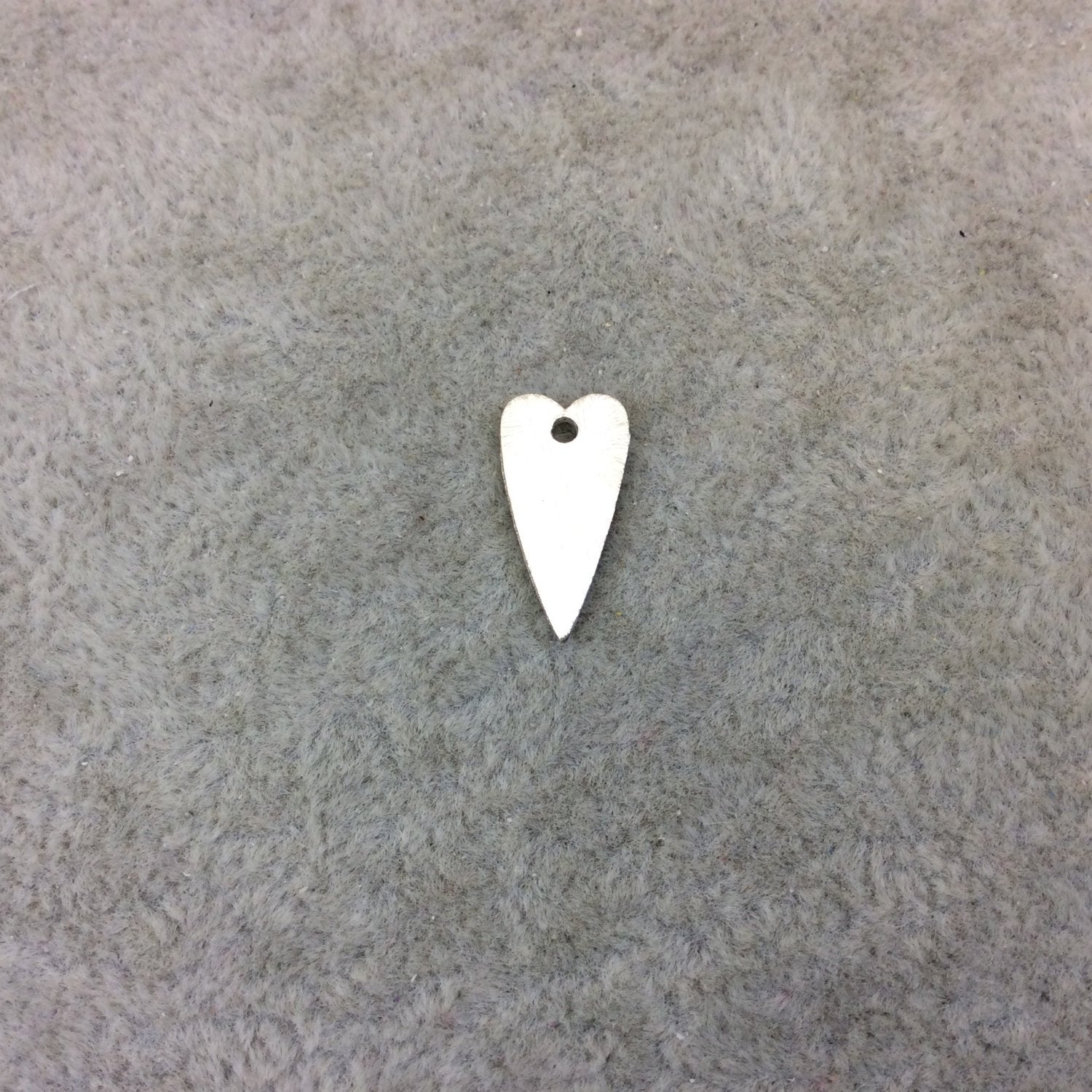 Small Sized Silver Plated Copper Skinny Pointed Heart Shaped Pendant/Charm Components - Measuring 8mm x 15mm - Sold in Packs of 10 (237-SV)