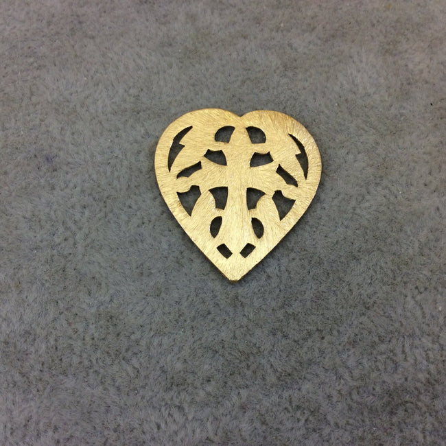 Medium Sized Gold Plated Copper Scrollwork/Cross Cutout Heart Pendant Components -Measuring 26mm x 29mm -Sold in Packs of 10 (234-GD)