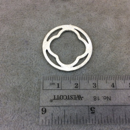 30mm Silver Brushed Finish Circular Quatrefoil Shaped Plated Copper Components - Sold in Pre-Counted Bulk Packs of 10 Pieces - (072-SV)