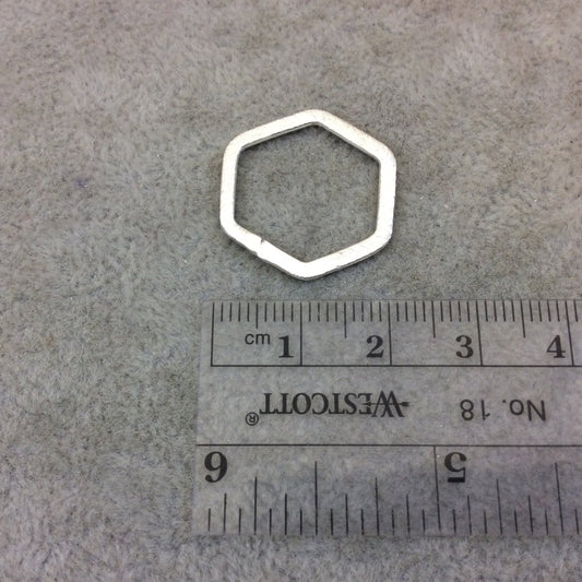 21mm x 23mm Silver Brushed Finish Open Hexagon Shaped Plated Copper Components - Sold in Pre-Counted Bulk Packs of 10 Pieces - (175-SV)