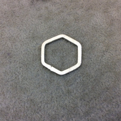 21mm x 23mm Silver Brushed Finish Open Hexagon Shaped Plated Copper Components - Sold in Pre-Counted Bulk Packs of 10 Pieces - (175-SV)