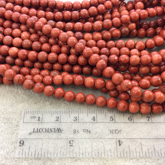 6mm Smooth Natural Red Jasper Round/Ball Shaped Beads with 1mm Holes - Sold by 15" Strands (Approximately 65 Beads) - High Quality Gemstone
