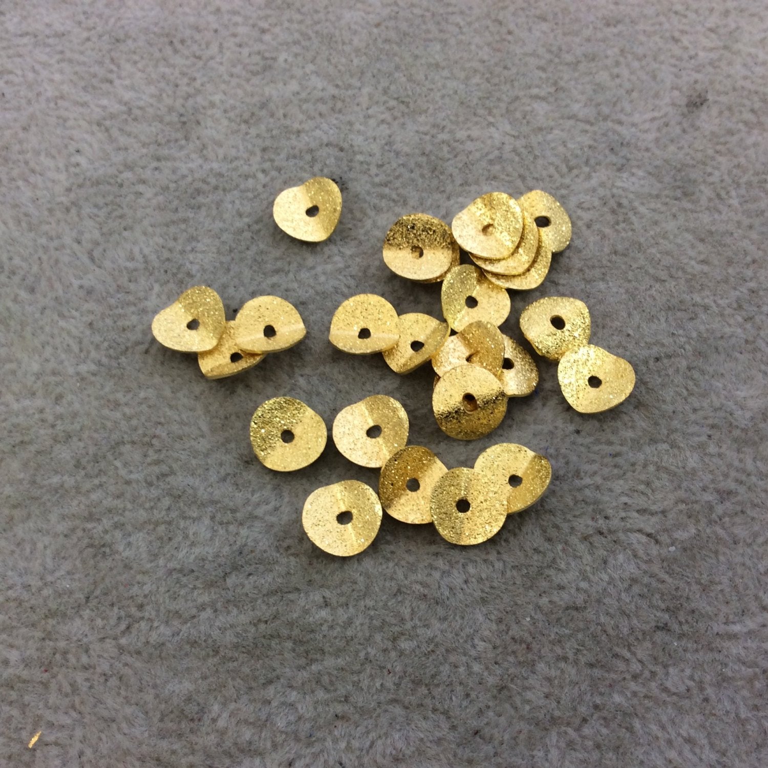 8mm Textured Gold Plated Copper Wavy Disc/Heishi Washer Shaped Components - Sold in Bulk Packs of 25 Pieces - Great as Bracelet Spacers!