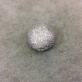 Silver Plated White CZ Cubic Zirconia Inlaid Puffed Coin Shaped Copper Bead - Measuring 25mm x 25mm  - See Related for Other Colors!