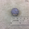Silver Plated Dark Blue CZ Cubic Zirconia Inlaid Puffed Coin Shaped Copper Bead - Measuring 25mm x 25mm  - See Related for Other Colors!