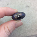 Gunmetal Plated Dark Blue CZ Cubic Zirconia Inlaid Puffed Coin Shaped Copper Bead - Measuring 25mm x 25mm  - See Related for Other Colors!