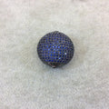Gunmetal Plated Dark Blue CZ Cubic Zirconia Inlaid Puffed Coin Shaped Copper Bead - Measuring 25mm x 25mm  - See Related for Other Colors!