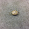 Gold Plated White CZ Cubic Zirconia Inlaid Puffed Oval Shaped Copper Bead - Measuring 11mm x 15mm  - See Related for Other Colors!