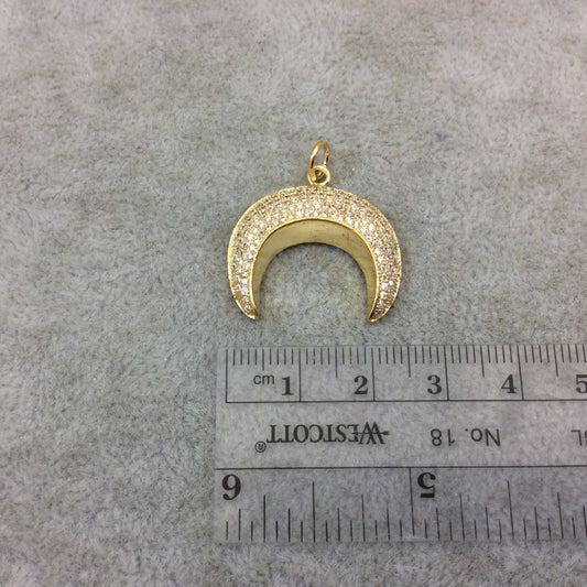 Gold Plated CZ Cubic Zirconia Inlaid Convex Crescent Shaped Copper Pendant - Measuring 25mm x 20mm  - Four Colors Available, See Related!