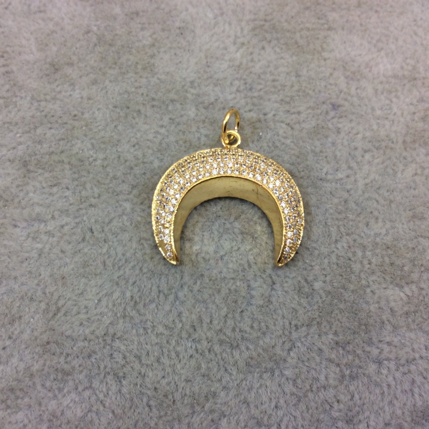 Gold Plated CZ Cubic Zirconia Inlaid Convex Crescent Shaped Copper Pendant - Measuring 25mm x 20mm  - Four Colors Available, See Related!