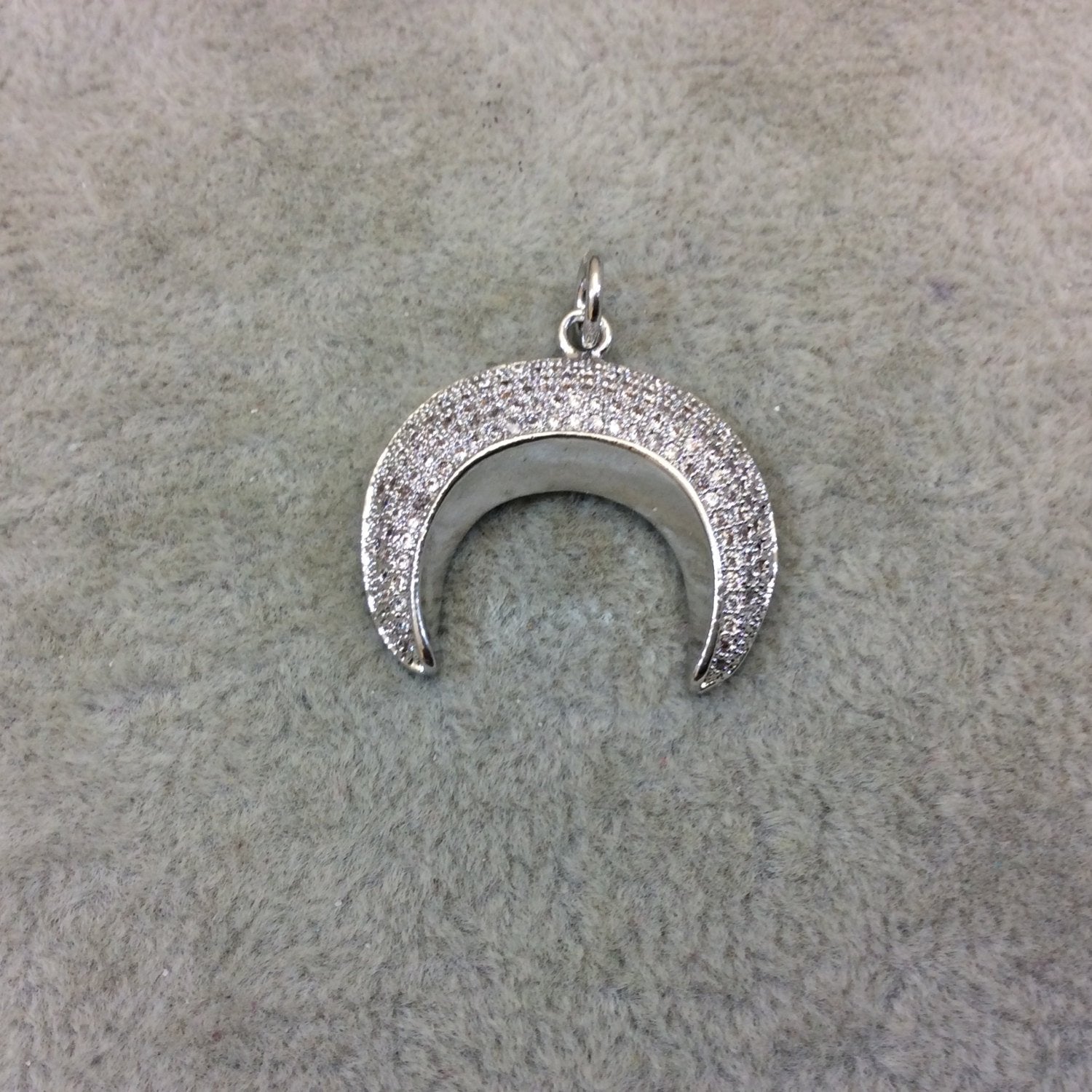 Silver Plated CZ Cubic Zirconia Inlaid Convex Crescent Shaped Copper Pendant - Measuring 25mm x 20mm  - Four Colors Available, See Related!