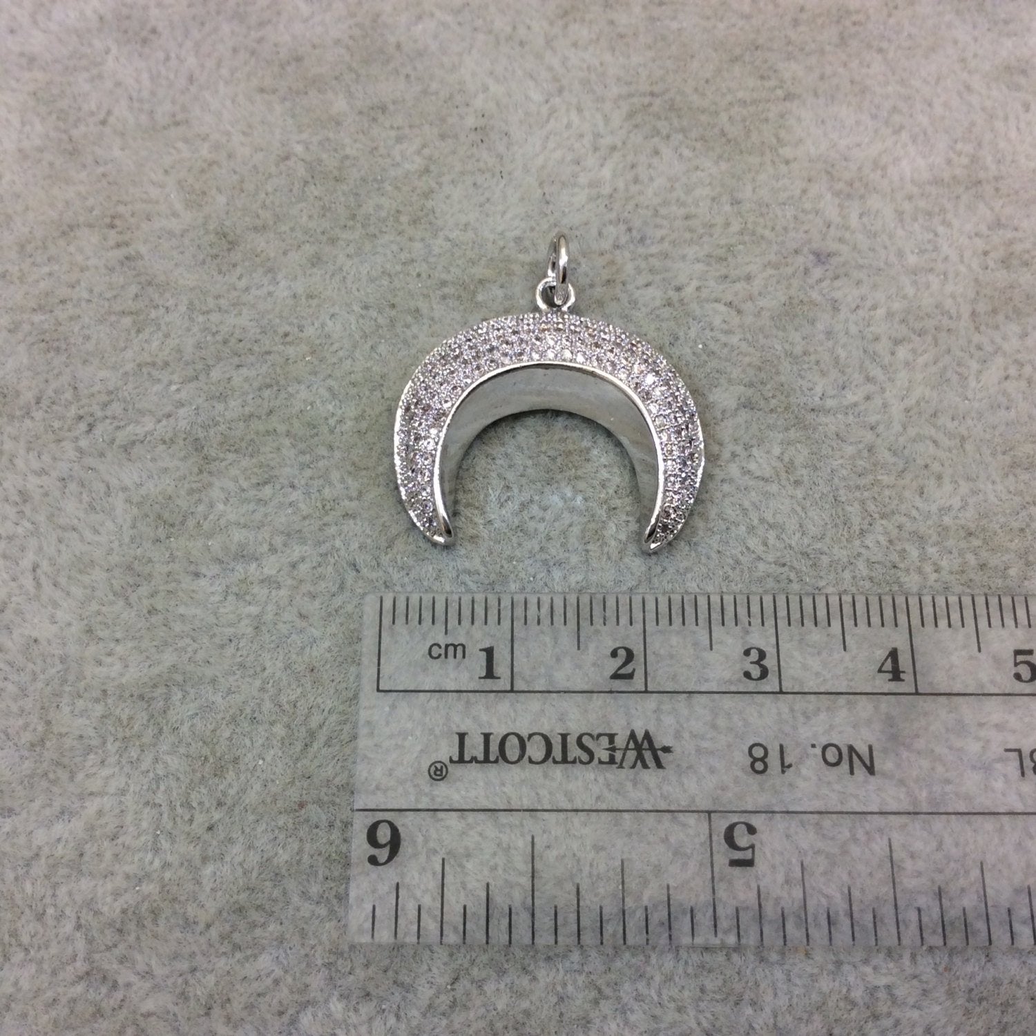 Silver Plated CZ Cubic Zirconia Inlaid Convex Crescent Shaped Copper Pendant - Measuring 25mm x 20mm  - Four Colors Available, See Related!