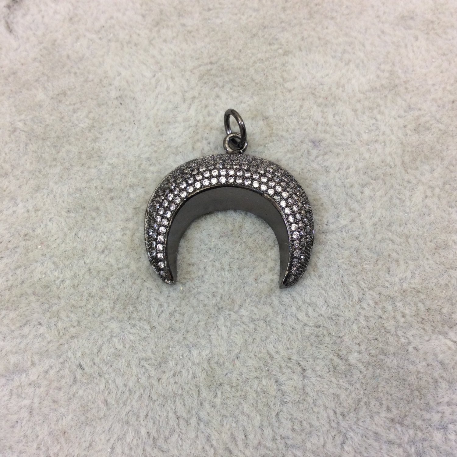 Gunmetal Plated CZ Cubic Zirconia Inlaid Convex Crescent Shape Copper Pendant - Measuring 25mm x 20mm  - Four Colors Available, See Related!