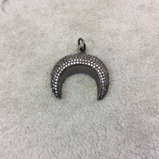 Gunmetal Plated CZ Cubic Zirconia Inlaid Convex Crescent Shape Copper Pendant - Measuring 25mm x 20mm  - Four Colors Available, See Related!