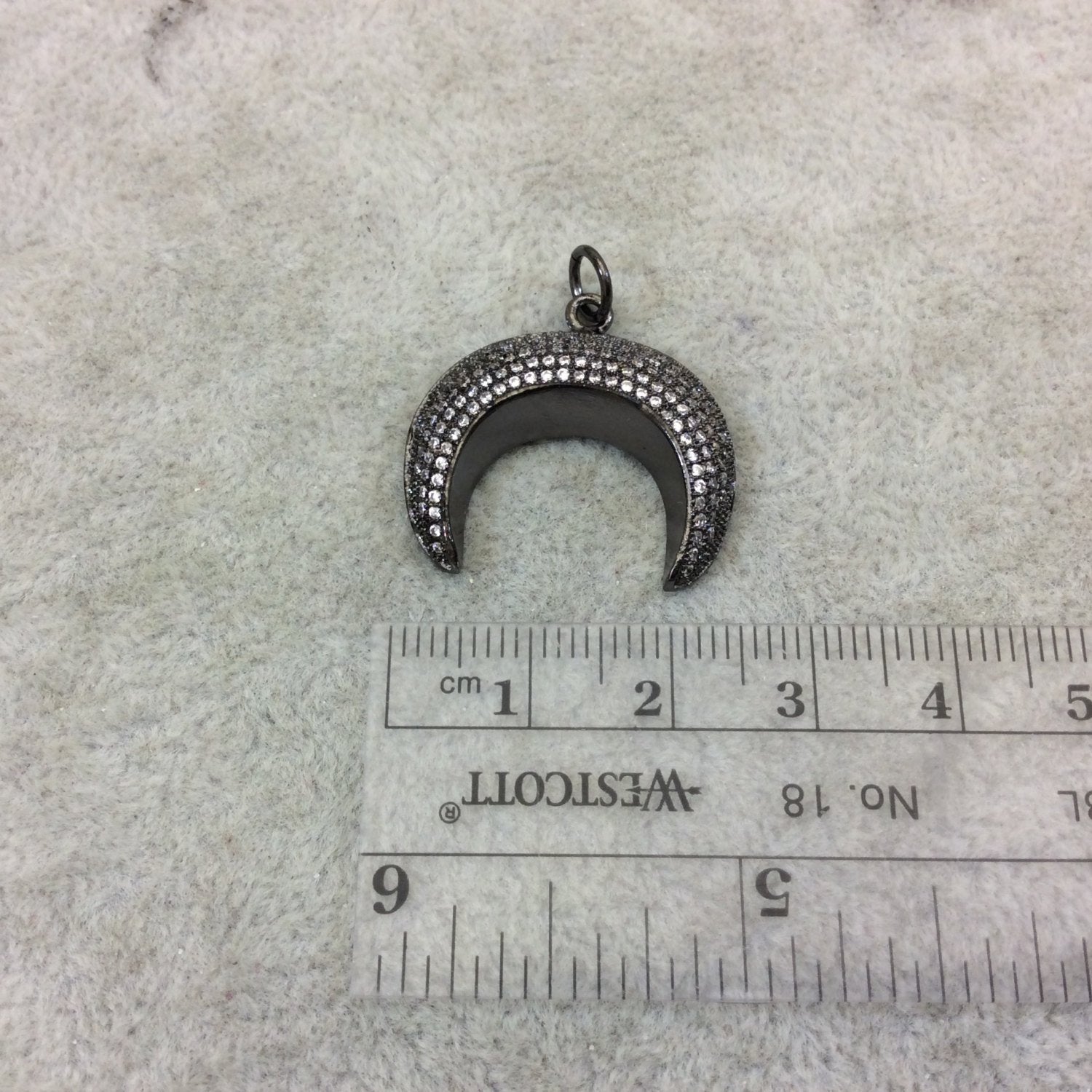 Gunmetal Plated CZ Cubic Zirconia Inlaid Convex Crescent Shape Copper Pendant - Measuring 25mm x 20mm  - Four Colors Available, See Related!