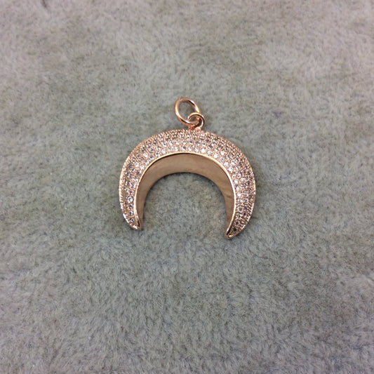 Rose Gold Plated CZ Cubic Zirconia Inlaid Convex Crescent Shape Copper Pendant - Measuring 25mm x 20mm  - Four Colors Available, See Related