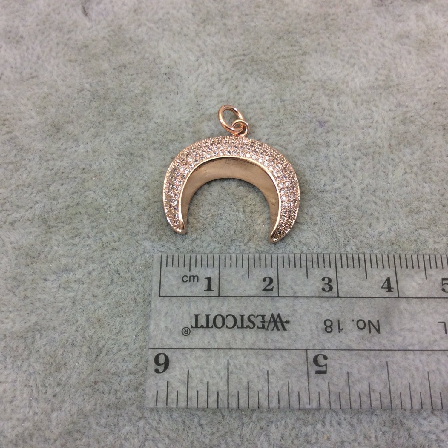 Rose Gold Plated CZ Cubic Zirconia Inlaid Convex Crescent Shape Copper Pendant - Measuring 25mm x 20mm  - Four Colors Available, See Related