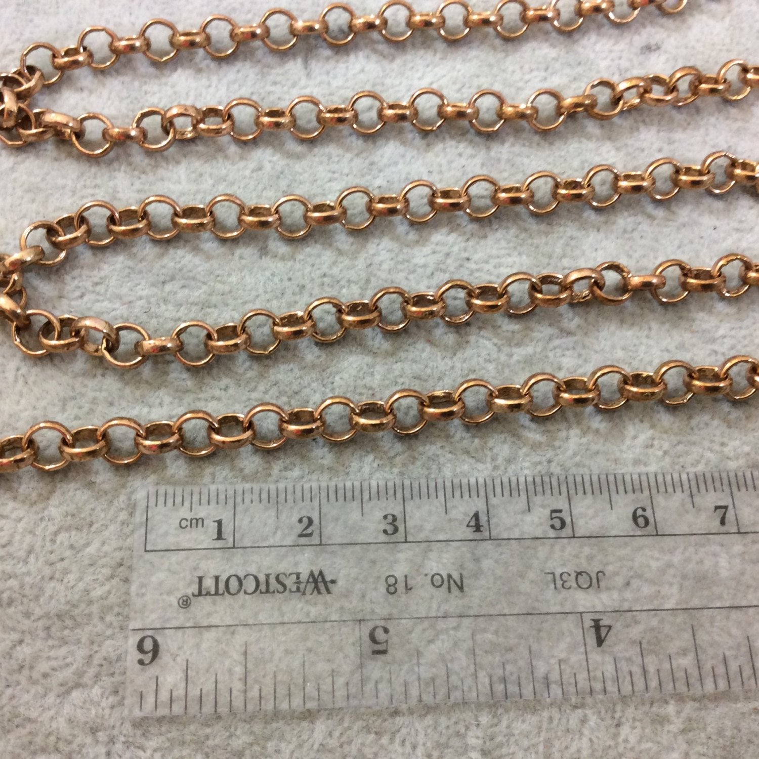5' Section of 6mm Medium Copper Plated Copper Round Link Rolo Style Chain - Available in Four Different Finishes, Check Related Links!