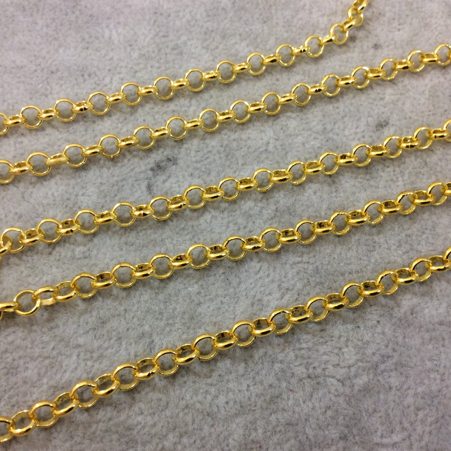 5' Section of 5mm Bright Gold Plated Copper Round Link Rolo Style Chain - Available in Four Different Finishes, Check Related Links!