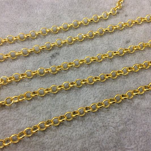 5' Section of 5mm Bright Gold Plated Copper Round Link Rolo Style Chain - Available in Four Different Finishes, Check Related Links!