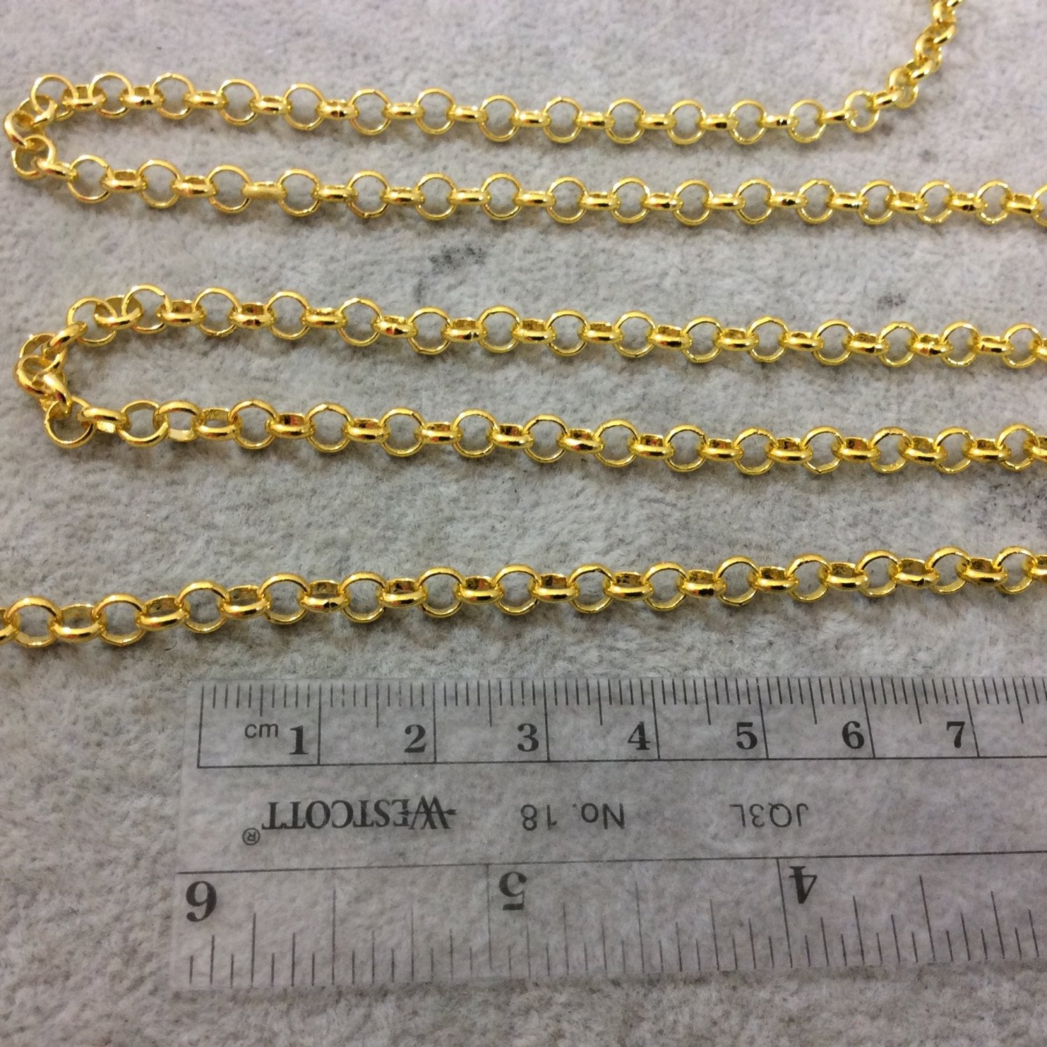 5' Section of 5mm Bright Gold Plated Copper Round Link Rolo Style Chain - Available in Four Different Finishes, Check Related Links!