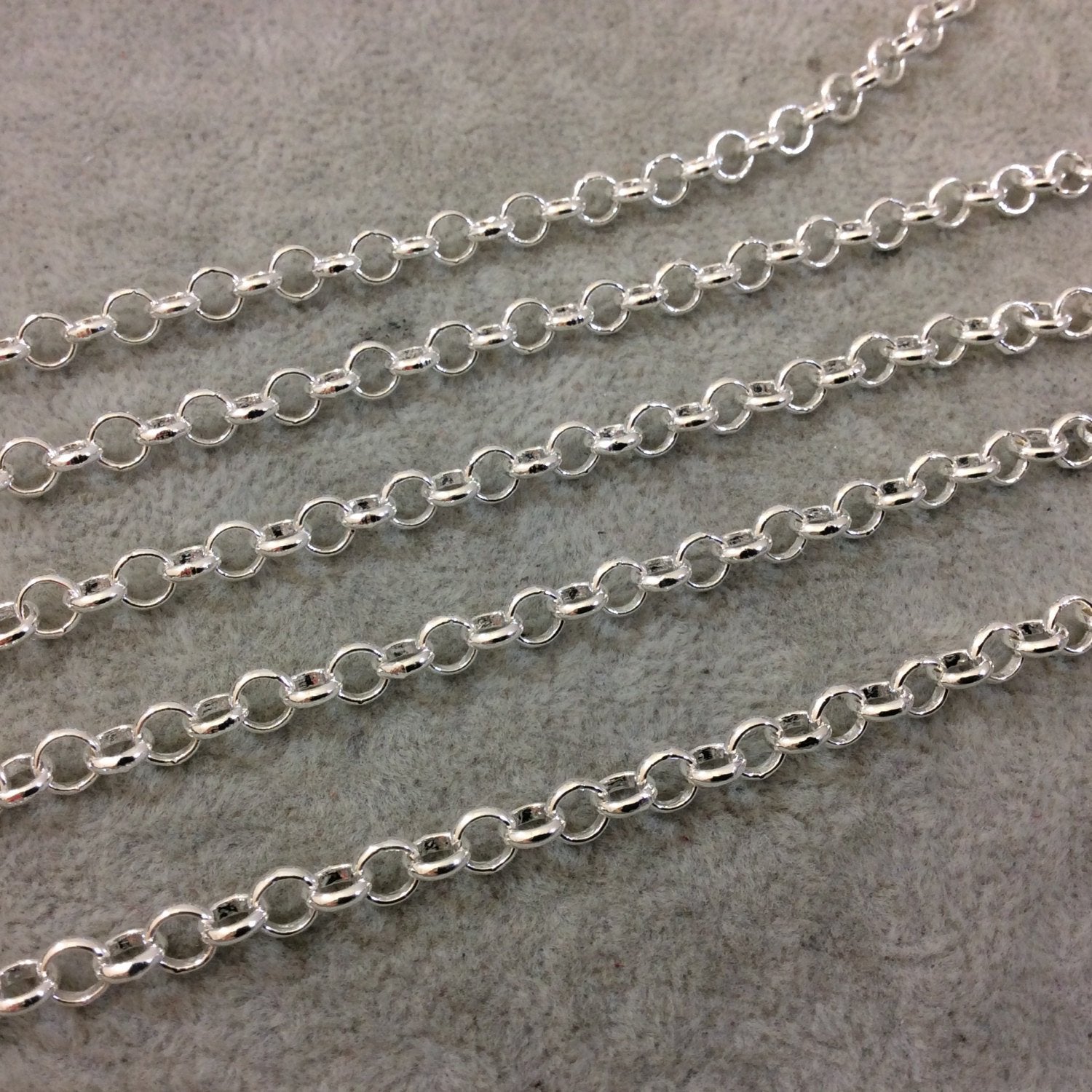 5' Section of 5mm Bright Silver Plated Copper Round Link Rolo Style Chain - Available in Four Different Finishes, Check Related Links!