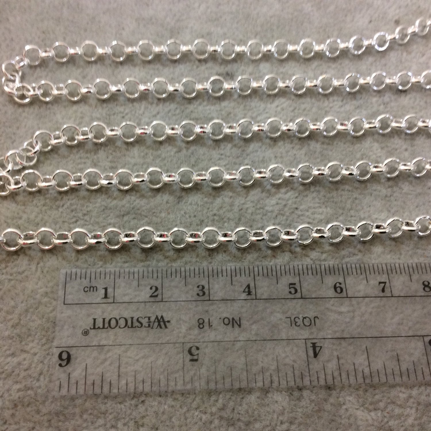 5' Section of 5mm Bright Silver Plated Copper Round Link Rolo Style Chain - Available in Four Different Finishes, Check Related Links!