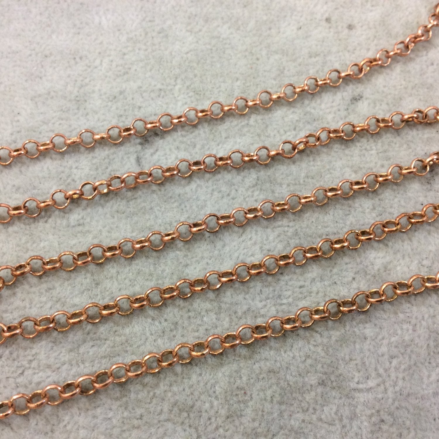 5' Section of 4mm Medium Copper Plated Copper Round Link Rolo Style Chain - Available in Four Different Finishes, Check Related Links!