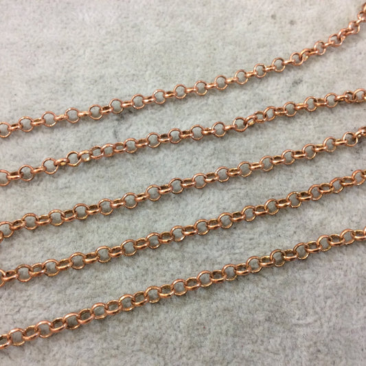 5' Section of 4mm Medium Copper Plated Copper Round Link Rolo Style Chain - Available in Four Different Finishes, Check Related Links!