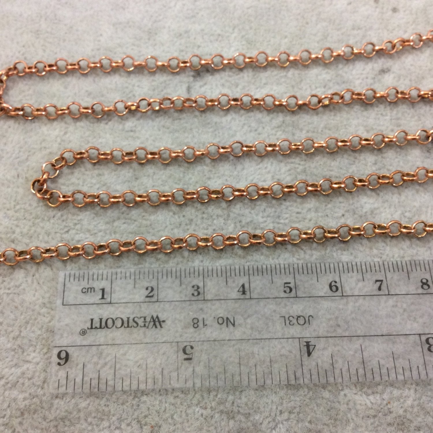 5' Section of 4mm Medium Copper Plated Copper Round Link Rolo Style Chain - Available in Four Different Finishes, Check Related Links!