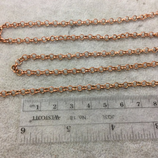 5' Section of 4mm Medium Copper Plated Copper Round Link Rolo Style Chain - Available in Four Different Finishes, Check Related Links!