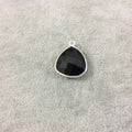 Sterling Silver Faceted Trillion Shaped Jet Black Hydro (Man-made) Onyx Bezel Pendant - Measuring 16mm x 16mm - Sold Individually