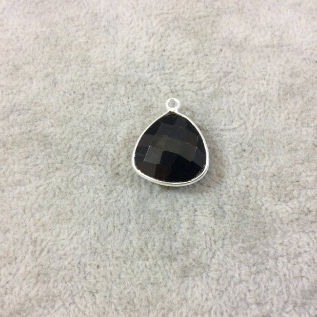 Sterling Silver Faceted Trillion Shaped Jet Black Hydro (Man-made) Onyx Bezel Pendant - Measuring 16mm x 16mm - Sold Individually