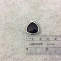 Sterling Silver Faceted Trillion Shaped Jet Black Hydro (Man-made) Onyx Bezel Pendant - Measuring 16mm x 16mm - Sold Individually