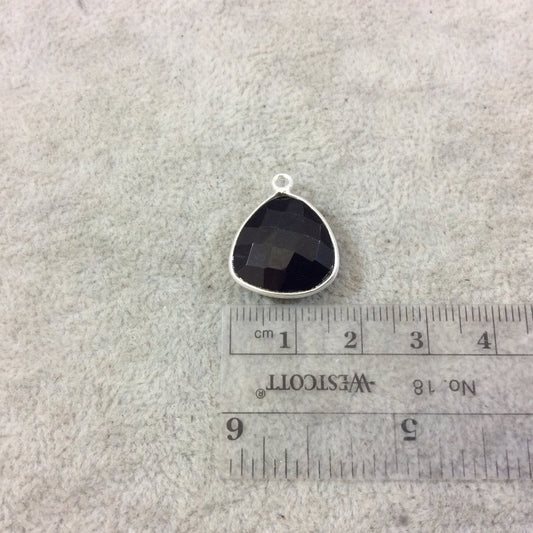 Sterling Silver Faceted Heart Shaped Jet Black Hydro (Man-made) Onyx Bezel Pendant - Measuring 18mm x 18mm - Sold Individually