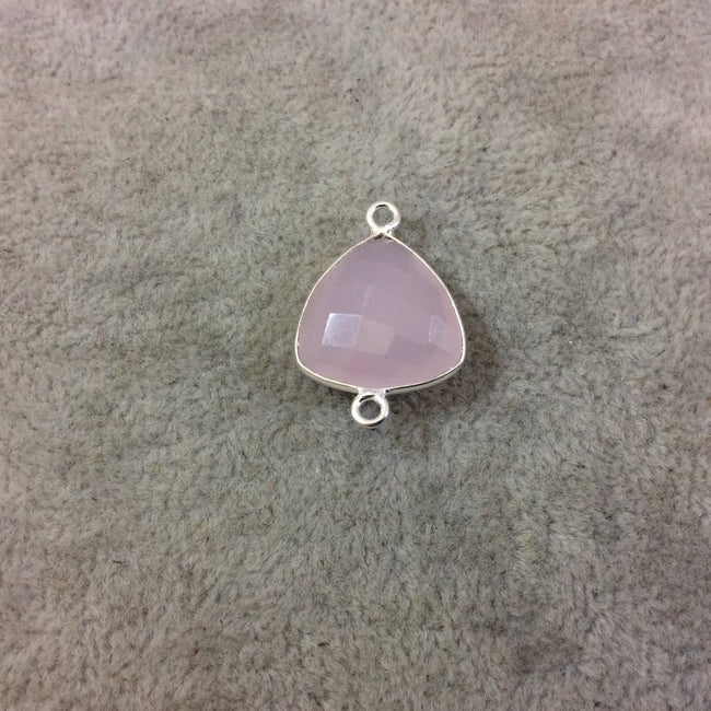 Sterling Silver Faceted Trillion Shaped Pale Pink Hydro (Man-made) Chalcedony Bezel Connector - Measuring 16mm x 16mm - Sold Individually