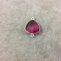Sterling Silver Faceted Trillion Shaped Fuchsia Pink/Red Hydro (Man-made) Quartz Bezel Connector - Measuring 16mm x 16mm - Sold Individually