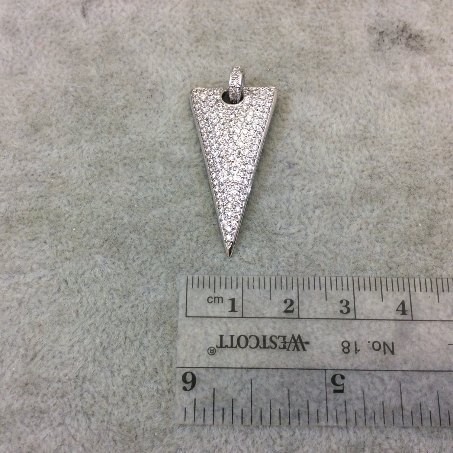 Large Silver Plated CZ Cubic Zirconia Inlaid Arrowhead Shaped Copper Pendant - Measuring 19mm x 35mm  - Four Colors Available, See Related!