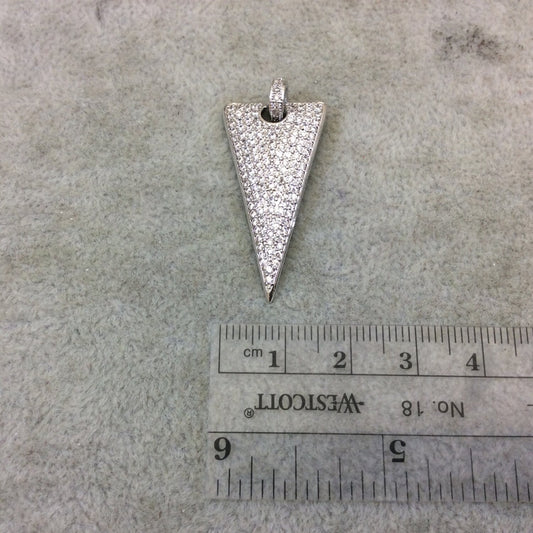 Large Silver Plated CZ Cubic Zirconia Inlaid Arrowhead Shaped Copper Pendant - Measuring 19mm x 35mm  - Four Colors Available, See Related!