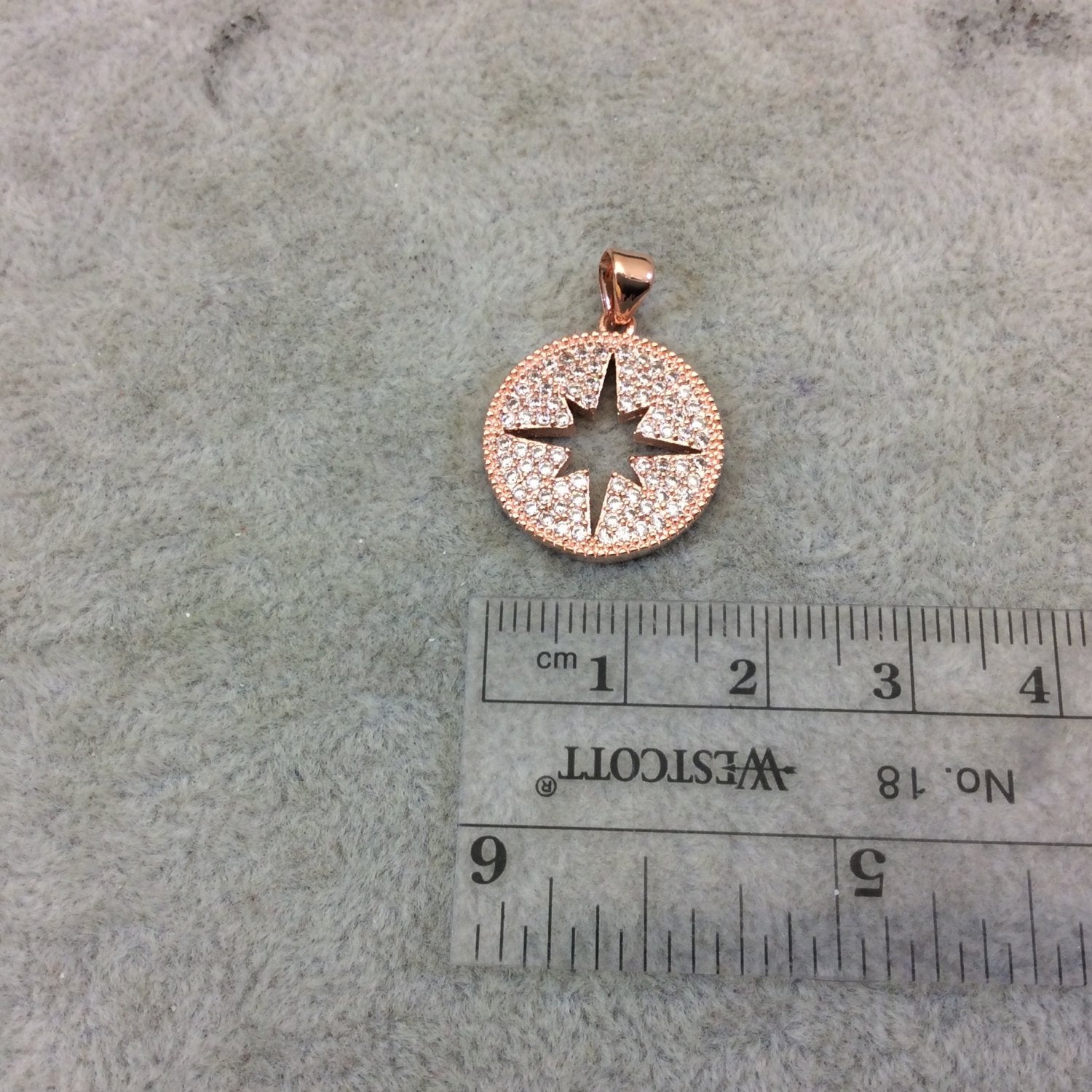 Small Rose Gold Plated CZ Cubic Zirconia Inlaid Star Cutout Copper Pendant - Measuring 18mm x 18mm  - Available in Four Colors, See Related!