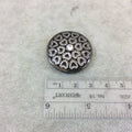 Gunmetal Plated White CZ Cubic Zirconia Inlaid Fancy/Ornate Heart Designed Open Round/Coin Shaped Copper Slider - Measuring 32mm x 32mm