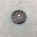 Gunmetal Plated White CZ Cubic Zirconia Inlaid Fancy/Ornate Heart Designed Open Round/Coin Shaped Copper Slider - Measuring 32mm x 32mm
