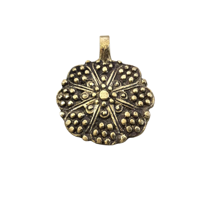 1.75" Heavy Oxidized Brass Rustic Flower/Blossom Shaped Pendant with Attached Bail  - Measuring 46mm x 46mm, Approx. - Sold Individually