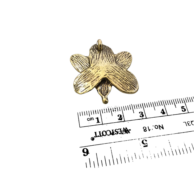 1.25" Heavy Oxidized Brass Detailed Orchid Blossom Shaped Pendant with Attached Bail  - Measuring 30mm x 34mm, Approx. - Sold Individually