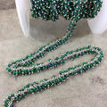 Silver Plated Copper Double Dangle Cable Rosary Chain with 2mm Synthetic Malachite/Azurite Round Beads - Sold by 1' Cut Sections or in Bulk!